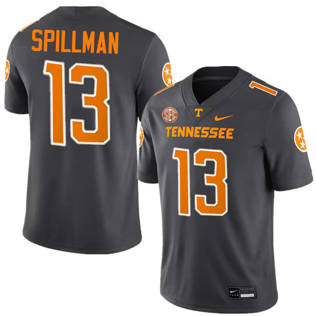#13 Edwin Spillman UT Vols Jerseys,Tennessee Volunteers College Football Jerseys Stitched-Smoke Grey